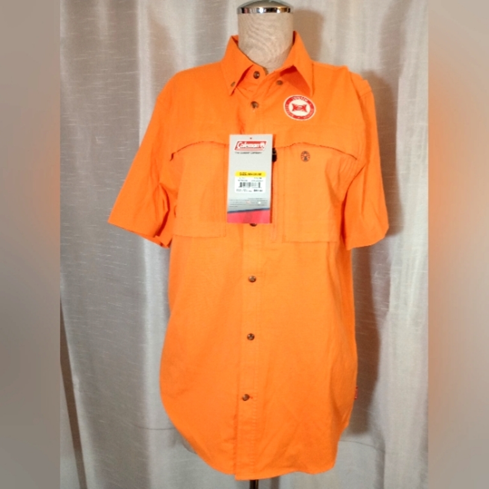 Coleman TAG Button Down Shirt, Orange, ZIP Pckts, Short Sleeves, Collar, Vents,M